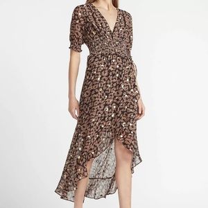NWT Express Metallic Leopard Smocked Waist Midi